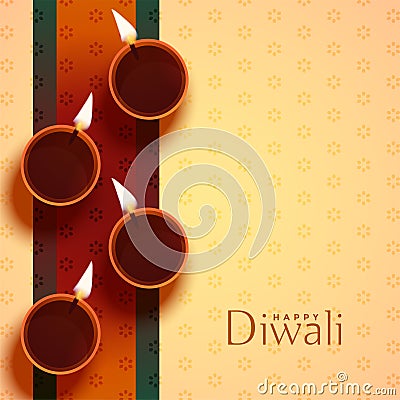 Auspicious happy diwali diya lamp decoration design Vector Illustration