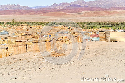 Aussenkehr man made shacks on the bank of Orange river. Stock Photo