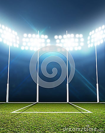 Sports Stadium And Goal Posts Stock Photo