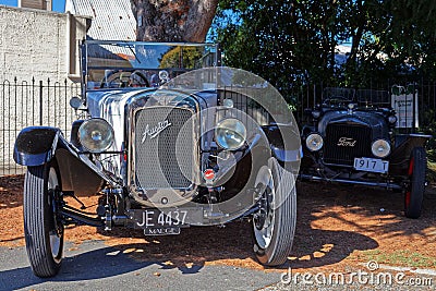 Austin car called Madge at a vintage car show in Motueka High Street in front of the museum Editorial Stock Photo