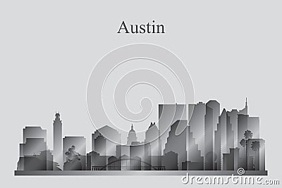 Austin city skyline silhouette in grayscale Vector Illustration