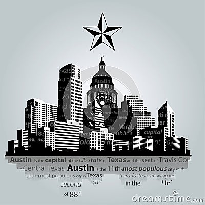 Austin silhouette in black and white. Vector Illustration