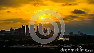 Austin Skyline Cityscape Sunrise Over Downtown Stock Photo
