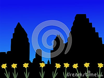 Austin Skyline in spring Cartoon Illustration