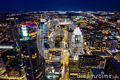 Austin Texas Cityscape after Dark with Texas State Capitol and gorgeous endless lights Stock Photo