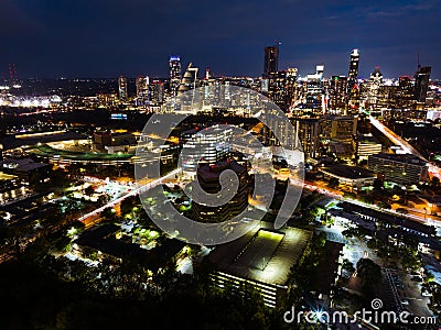 Austin Texas nightscape long exposure time lapse overlooking Central Texas Capital City Stock Photo