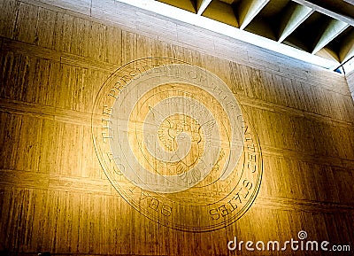 AUSTIN TEXAS- SEPTEMBER 17, 2017: The Presidential Seal at Lyndon B Johnson LBJ Library and Muse Editorial Stock Photo