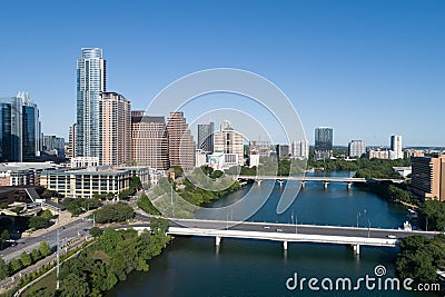 Austin Texas Skyline Cityscape above Capital city of Texas Stock Photo