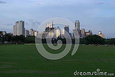 Austin, Texas skyline at sunset from Zilker Park Stock Photo