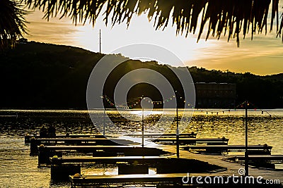 Austin Texas Town Lake Paradise on the Pier close the water at Sunset Stock Photo