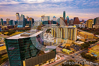 Colorful Summer Sunset over Austin Texas Modern Downtown CItyscape Stock Photo