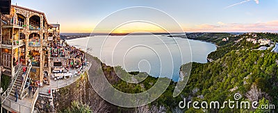 Austin, TX/USA - circa February 2016: Panorama of Lake Travis from The Oasis restaurant in Austin, Texas at sunset Editorial Stock Photo