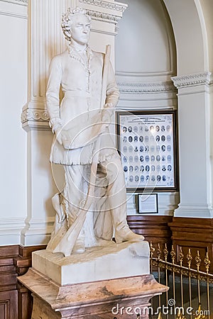 Austin, TX/USA - circa February 2016: Stephen Fuller Austin Statue Monument inside Texas State Capitol in Austin, TX Editorial Stock Photo