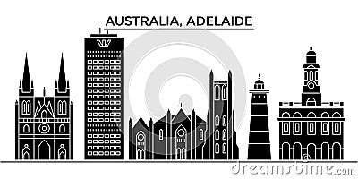 Australia, Adelaide architecture vector city skyline, travel cityscape with landmarks, buildings, isolated sights on Vector Illustration