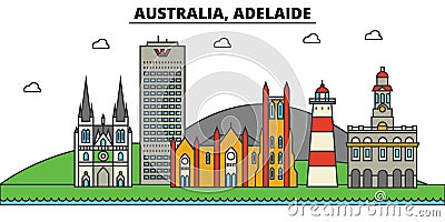 Australia, Adelaide. City skyline architecture . Editable Vector Illustration