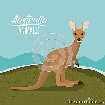 Australia animals poster with kangaroo outdoor scene in colorful silhouette Vector Illustration