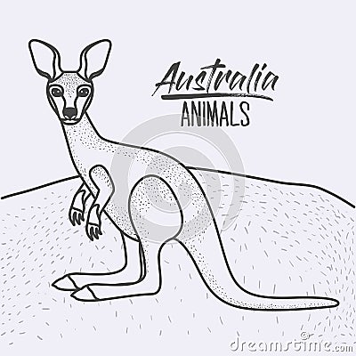 Australia animals poster with kangaroo outdoor scene in monochrome silhouette Vector Illustration