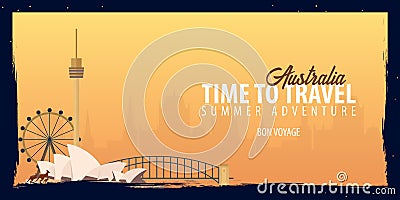 Australia banner. Time to Travel. Journey, trip and vacation. Vector flat illustration. Cartoon Illustration