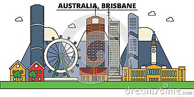 Australia, Brisbane. City skyline architecture Vector Illustration