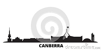 Australia, Canberra city skyline isolated vector illustration. Australia, Canberra travel black cityscape Vector Illustration