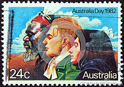 AUSTRALIA - CIRCA 1982: A stamp printed in Australia shows the `Three Great Waves of Migration`, circa 1982. Editorial Stock Photo