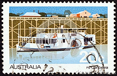 AUSTRALIA - CIRCA 1979: A stamp printed in Australia shows Canberra paddle-steamer, circa 1979. Editorial Stock Photo