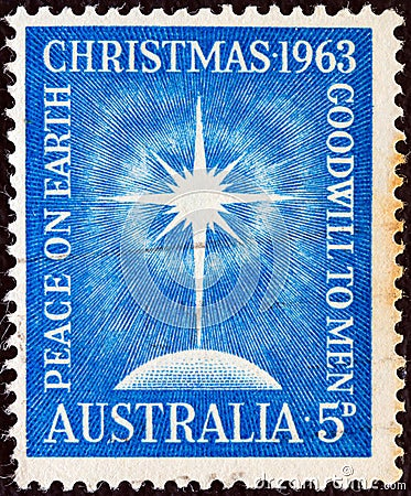 AUSTRALIA - CIRCA 1963: A stamp printed in Australia from the `Christmas` issue shows Christmas Star, circa 1963. Editorial Stock Photo