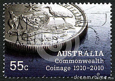 Australia Commonwealth Coinage Postage Stamp Editorial Stock Photo