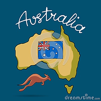 Australia continent in doodle style Vector Illustration