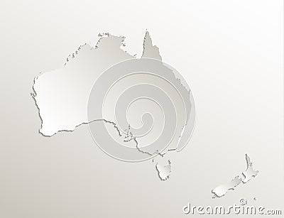 Australia continent map New Zealand, natural paper 3D card blank Vector Illustration