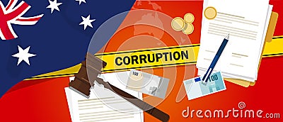 Australia corruption money bribery financial law contract police line for a case scandal government official Vector Illustration