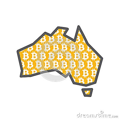 Australia country map with bitcoin crypto currency logo Vector Illustration