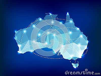 Australia country map polygonal with spot lights p Vector Illustration