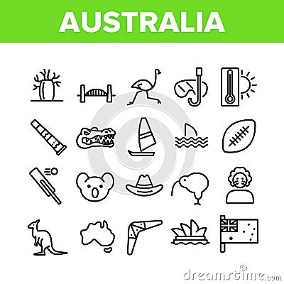 Australia Country Nation Cultural Icons Set Vector Vector Illustration