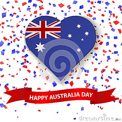 Australia Day background. Heart in colors of australian flag. Patriotic template for National celebration on 26 January Vector Illustration