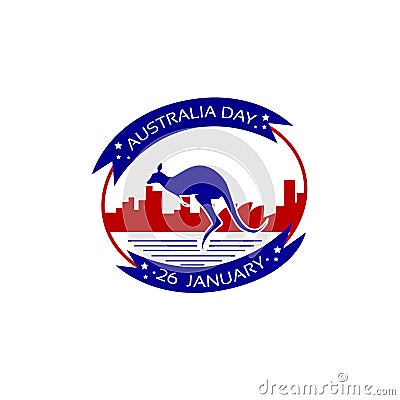 Australia Day Kangaroo Stamp Flag National Holiday Vector Illustration