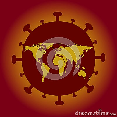 Coronavirus epidemic, word COVID-19 on global map Vector Illustration