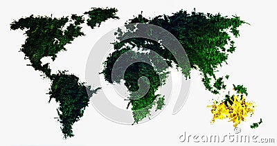 Australia on fire. Green planet and burning continent. Ecological disaster. Global warming Stock Photo