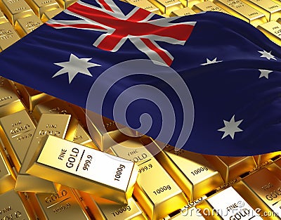 Australia flag on golden bars 3d concept illustration Stock Photo