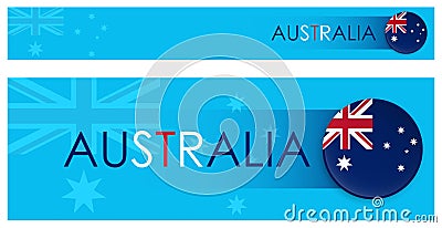 Australia flag horizontal web banner in modern neomorphism style. Webpage Australian country header button for mobile application Vector Illustration