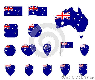 Australia flag icons set, national flag of Commonwealth of Australia Vector Illustration