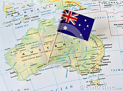 Australia map flag pin Stock Photo