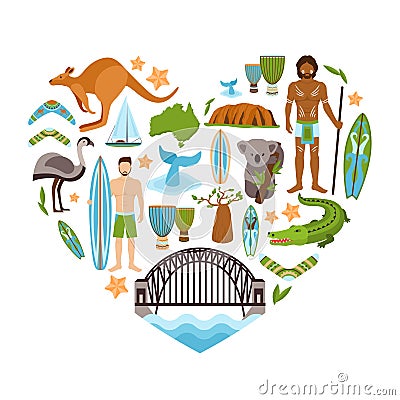 Australia Heart Shape Vector Illustration