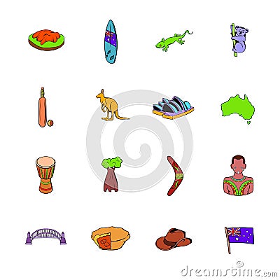 Australia icons set cartoon Cartoon Illustration