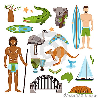Australia Icons Set Vector Illustration