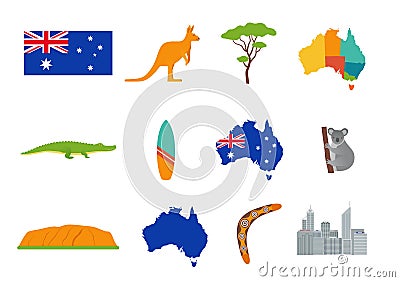 Australia icons. Vector illustration. Set in flat design Vector Illustration