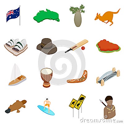 Australia isometric 3d icons Vector Illustration