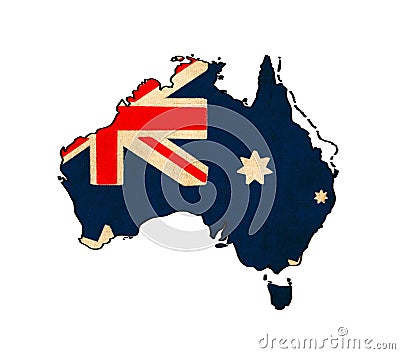 Australia map on Australia flag drawing Stock Photo