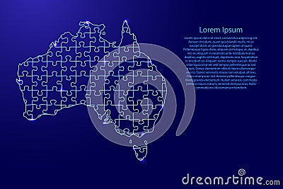 Australia map from blue pattern composed puzzles and glowing space stars. Vector illustration Vector Illustration