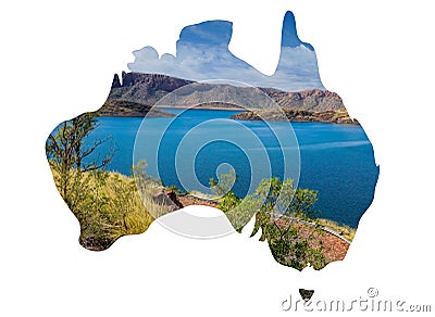 Australia map and Lake Argyle Stock Photo